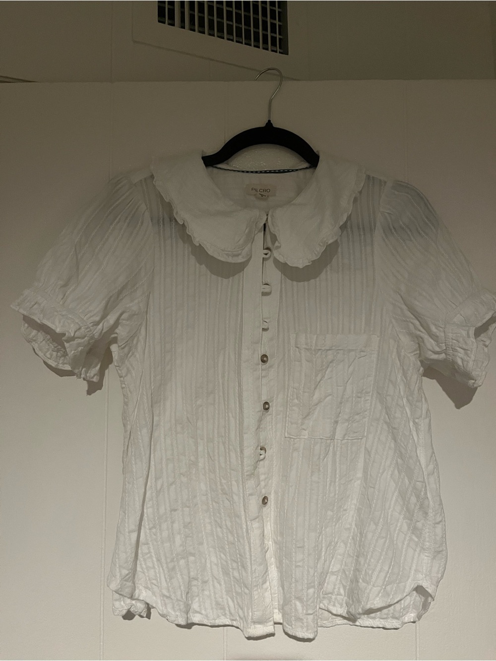Anthropologie Pilcro White Pintuck Cotton Button-Up Blouse with Peter Pan Collar
